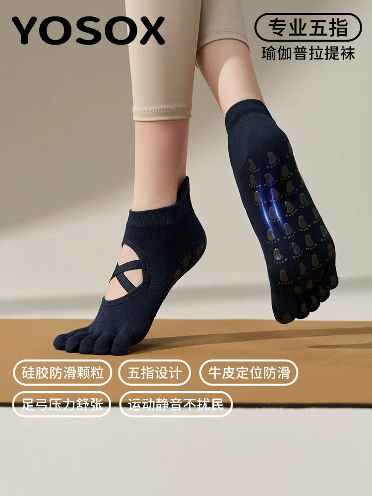 Professional Non-Slip Yoga Pilates Toe Socks for Women, Cross-Strap Ballet Style
