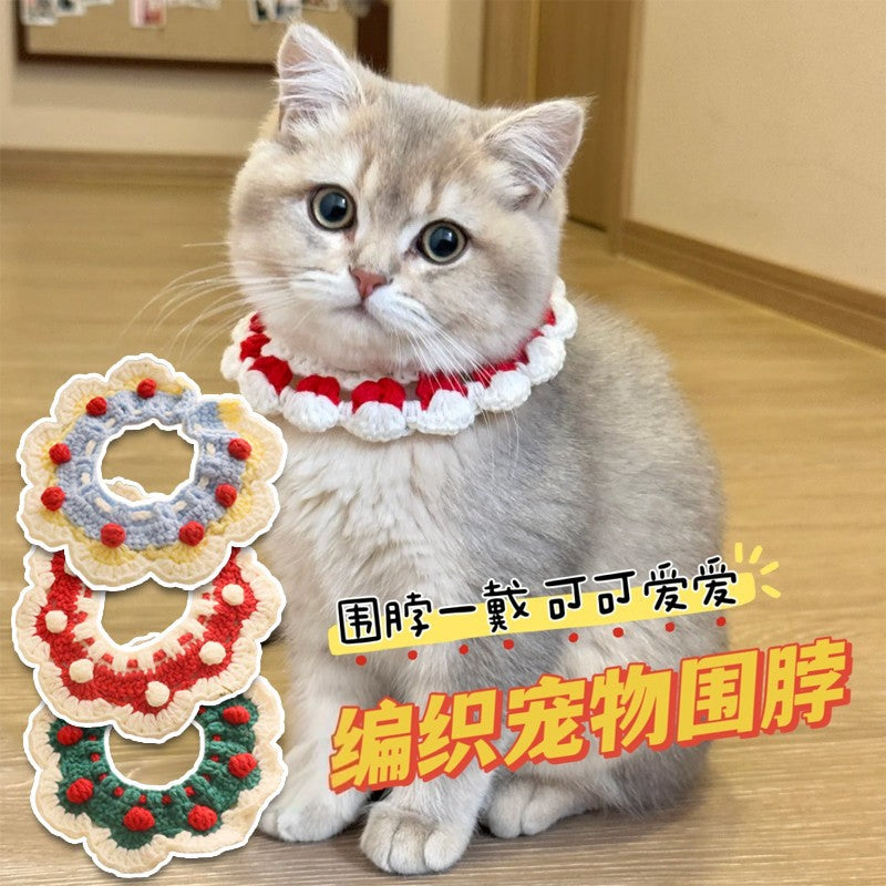 Pet Christmas Knitted Scarf Bib for Cats and Small Dogs