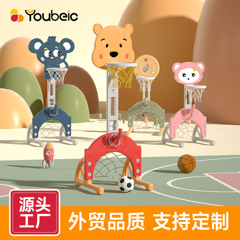 Cartoon Rocket Basketball Hoop Set for Kids - Indoor Shooting Game with Soccer Goal - 2-in-1 Small Home Entertainment Toy