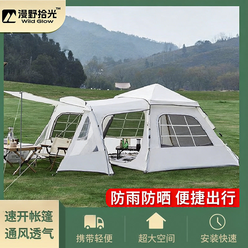 Family Camping Tunnel Tent with One Room and Two Halls, Waterproof Outdoor Shelter for Overnight Trips