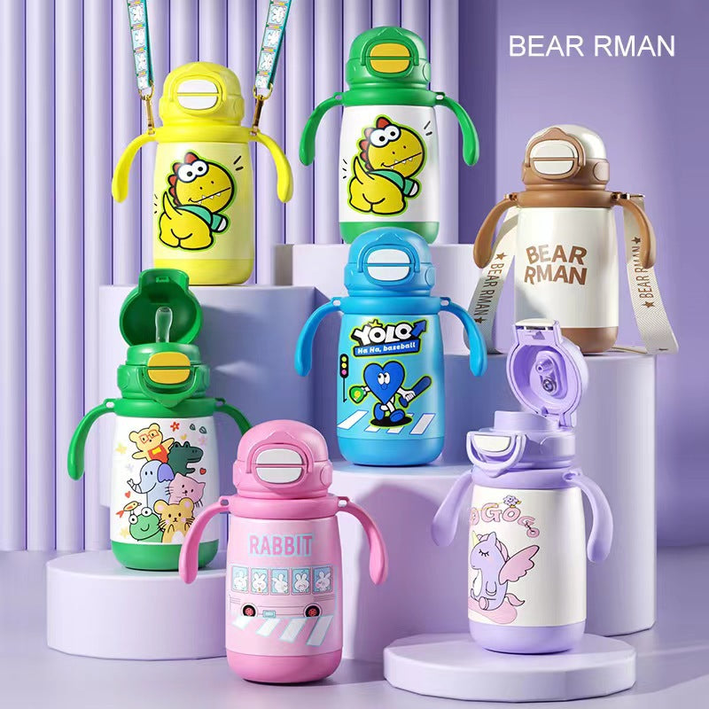 Kids' 316 Stainless Steel Insulated Sippy Cup with Handle & Strap, 400ML