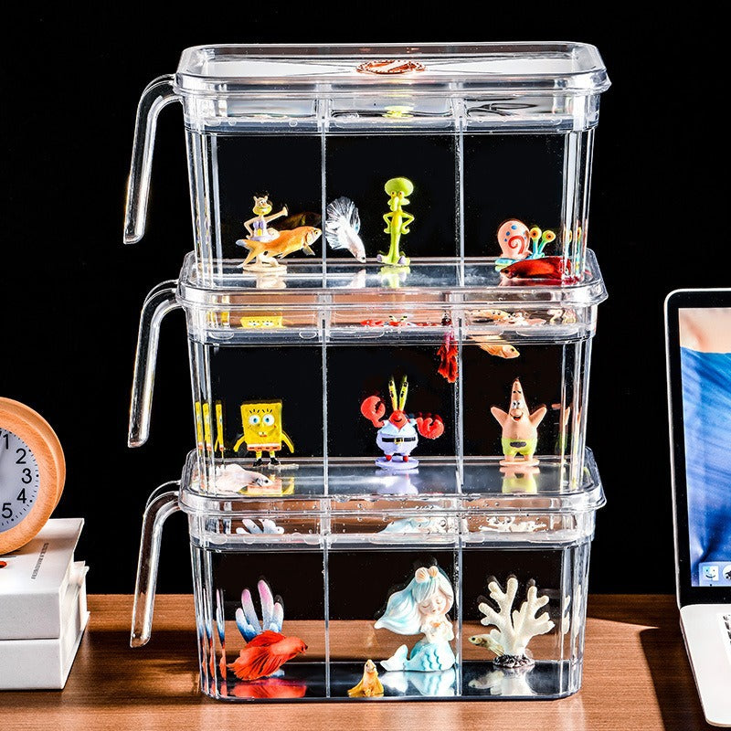 Turtle Habitat Tank with Lid - Clear Plastic Aquarium for Small Reptiles, Fish, and Hermit Crabs