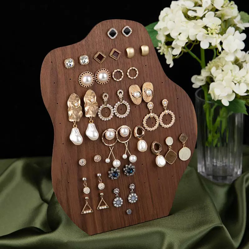 Luxury Walnut Wood Earring Holder and Jewelry Display Stand for Dresser