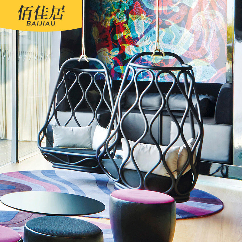 Indoor Outdoor Aluminum Alloy Hanging Chair Swing Photography Prop Model Room Hanging Basket Designer Hotel Cafe Chair