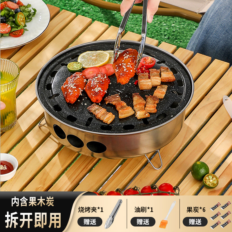 Portable Stainless Steel Disposable BBQ Grill for Camping and Indoor Grilling, Smokeless Charcoal Grill