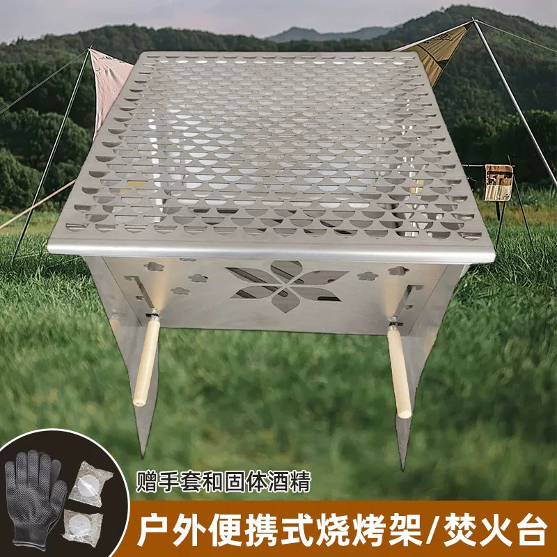 Portable Stainless Steel Fire Pit Grill for Outdoor Camping