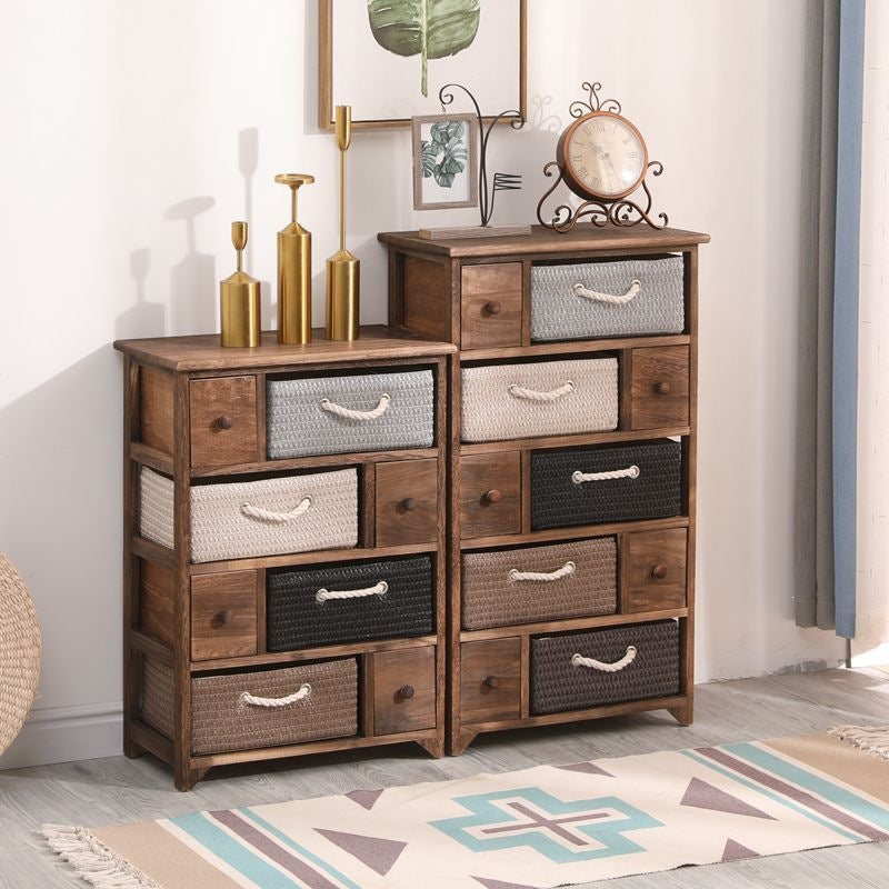 Solid Wood Rattan Weave Storage Cabinet with Drawers for Living Room and Bedroom