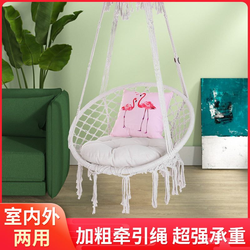 European Style Outdoor Hanging Chair Cotton Rope Woven Patio Swing Anti-tip Leisure Hammock for Indoor Outdoor Camping