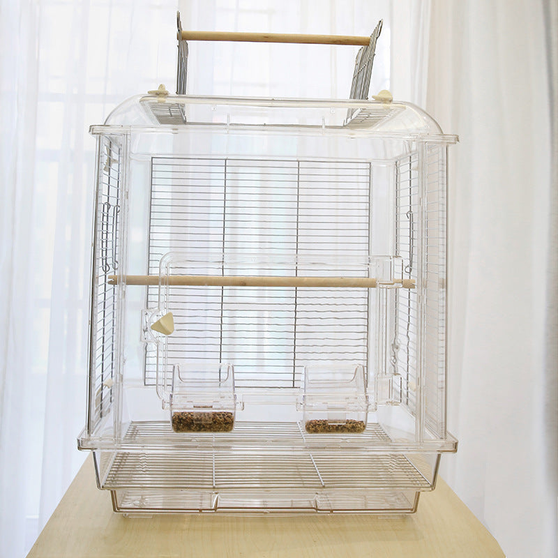 Large Transparent Bird Cage for Parrots, Peonies, Budgerigars, and Mynah Birds - Spacious Observation Cage