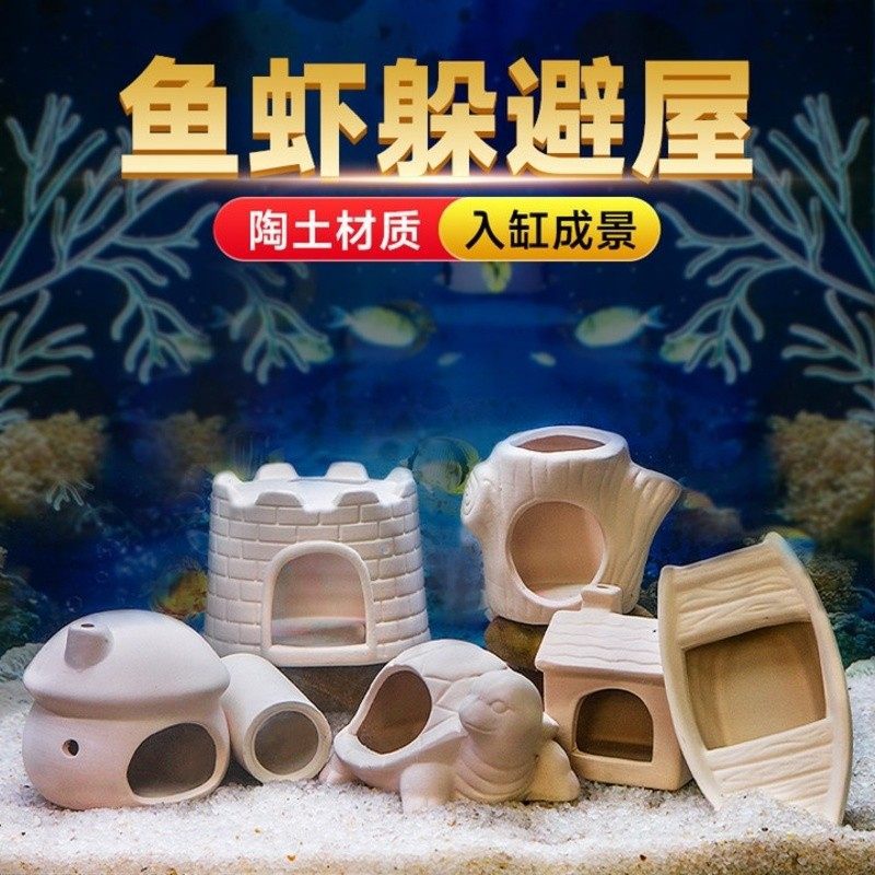 Aquarium Ceramic Hideaway Decor Set for Fish and Shrimp Breeding