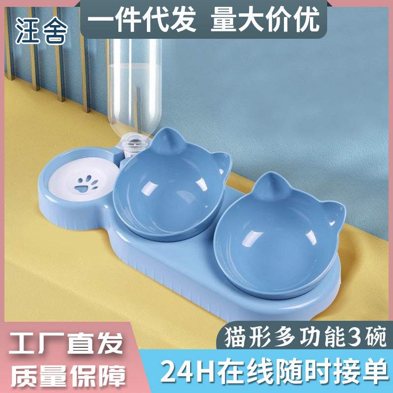 Elevated Double Pet Bowl with Automatic Water Dispenser for Cats and Small Dogs
