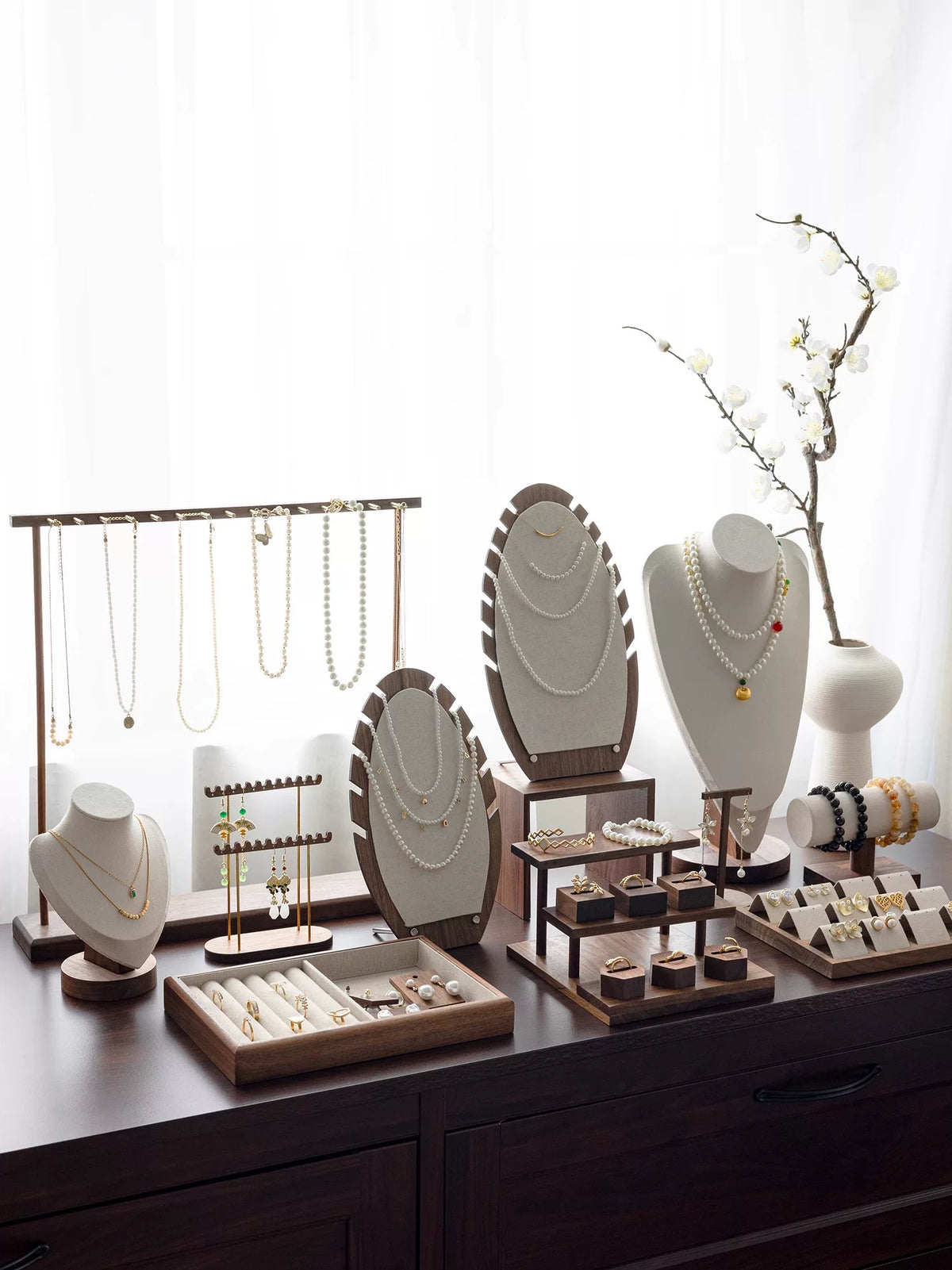 Vintage Chinese Style Jewelry Display Stand Necklace Mannequin Holder Storage Tray Photography Prop