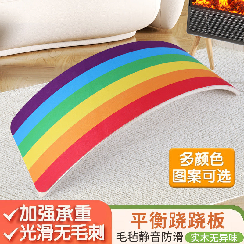 Kids Wooden Rainbow Balance Board for Sensory Integration and Yoga Training