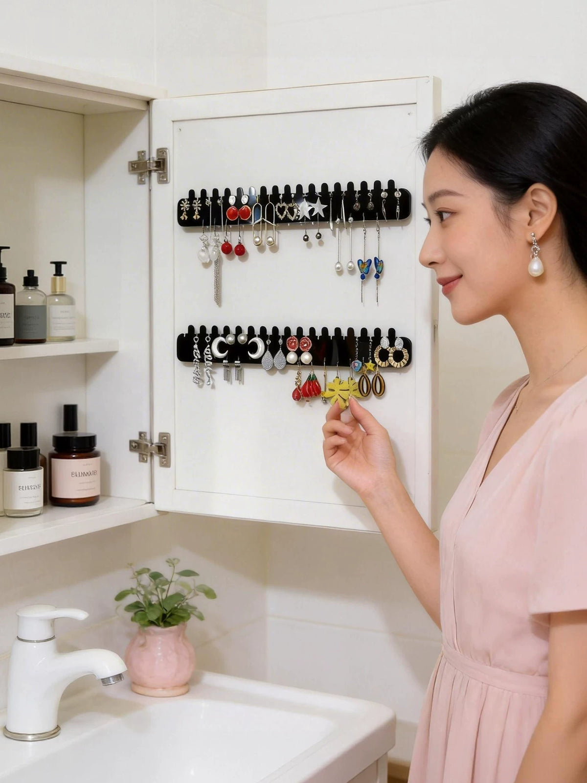 Wall-Mounted Jewelry Organizer for Earrings, Necklaces, Bracelets, and Rings