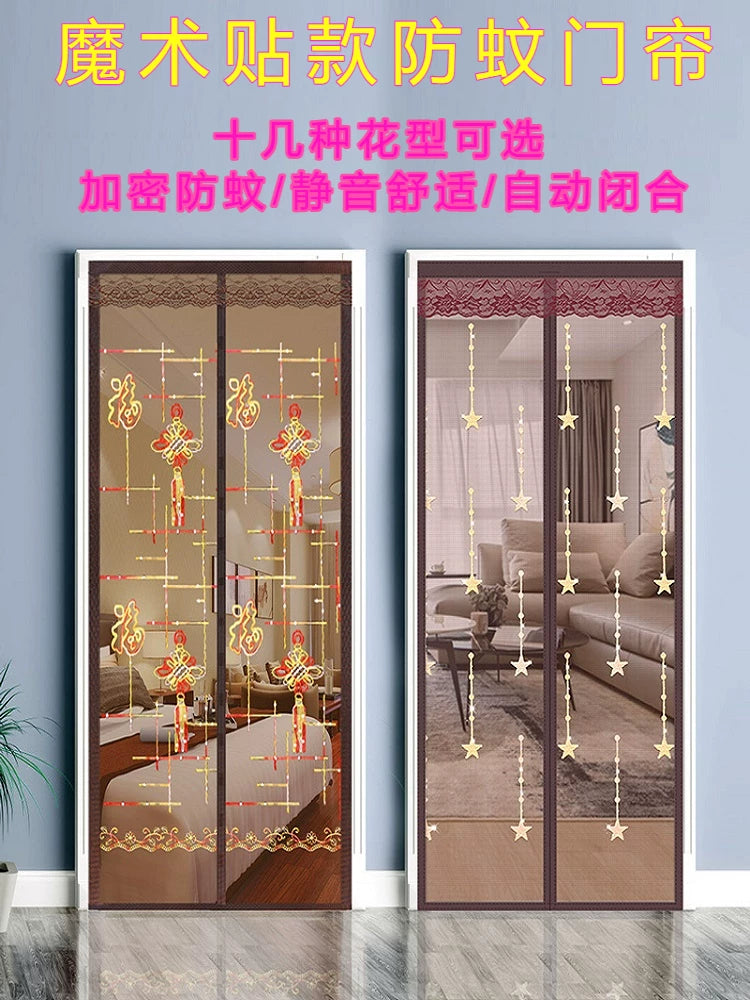 Magnetic Screen Door with Magic Tape for Summer, Anti-Mosquito Net Curtain, Punch-Free Installation
