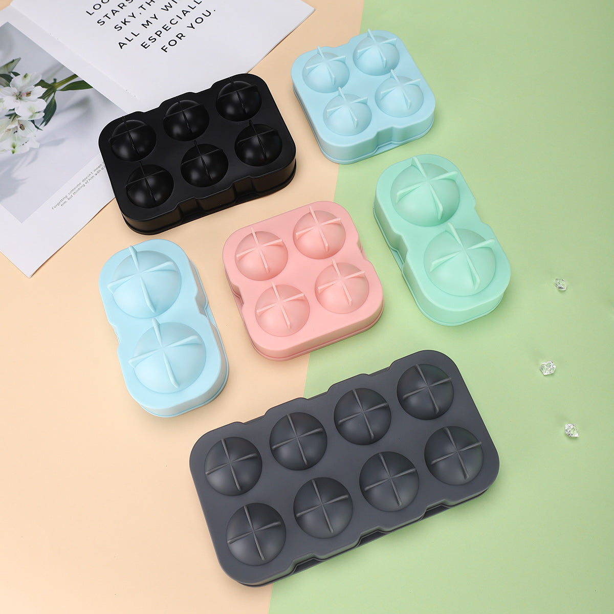 Silicone Sphere Ice Cube Tray with 8 Cavities, Easy Release Round Ice Ball Maker for Home and Commercial Use