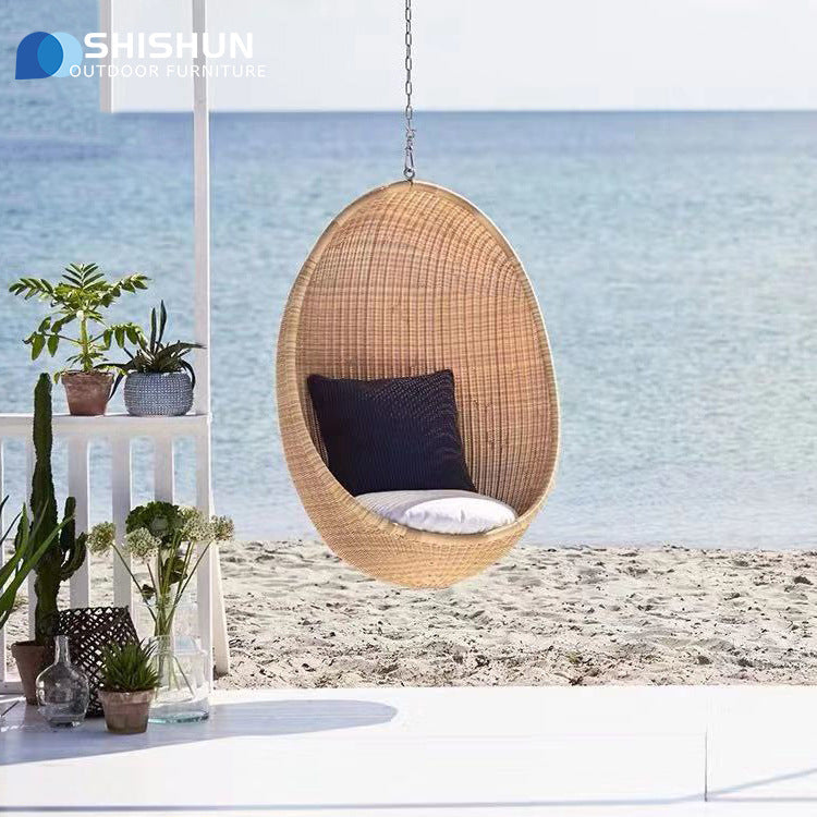 Woven Outdoor Hanging Basket Swing Chair for Balcony, Rattan Bird's Nest Leisure Sofa Rocking Chair Furniture