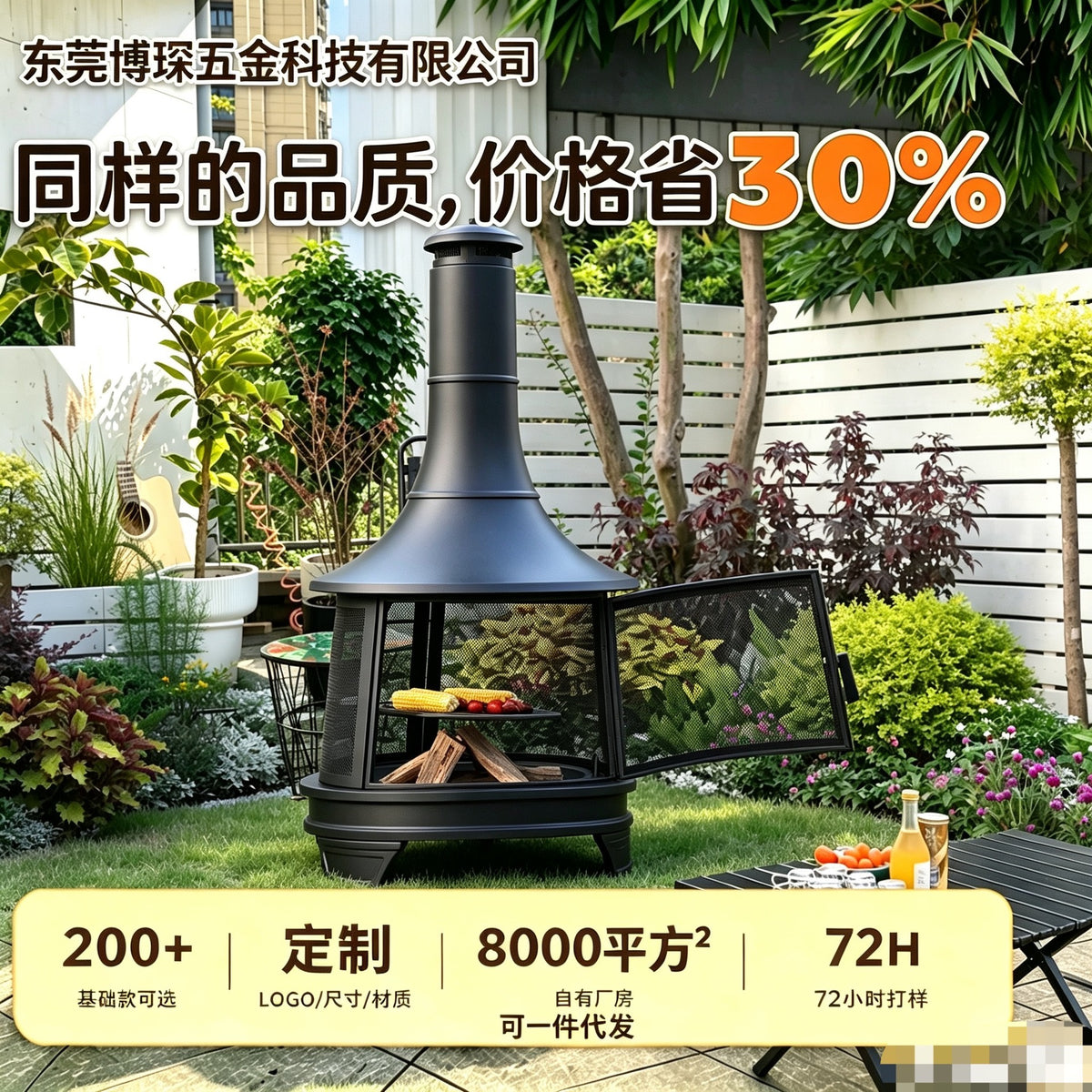 Outdoor Patio Fire Pit BBQ Grill with Chimney for Garden Villa Heating and Bonfires