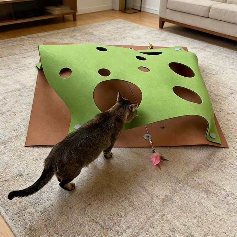 Cat Tunnel Play Mat with Scratch Pad, Thick Felt Interactive Pet Toy