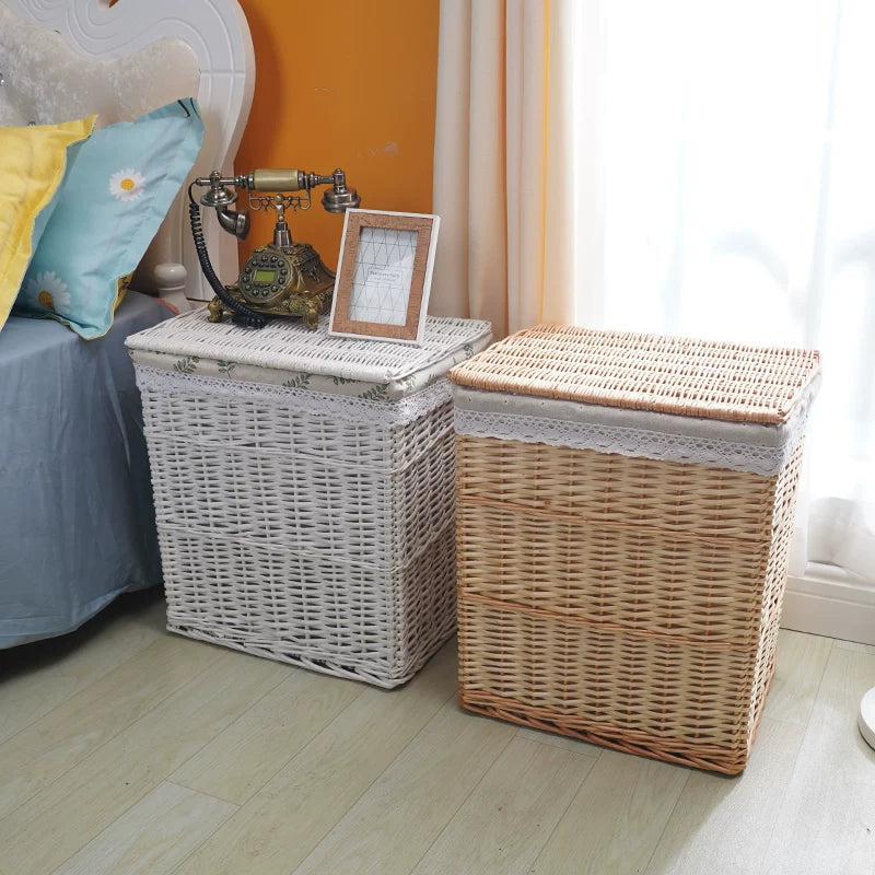 Large Woven Laundry Hamper with Lid, Rattan Style Clothes Basket Storage Bin for Home
