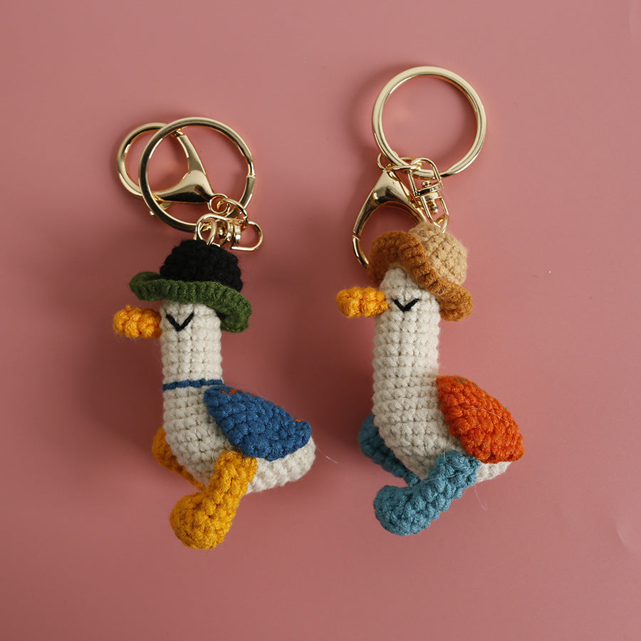 Hand-Knitted Duck Keychain Charm, Cute Crochet Animal Pendant for Bags and Keys