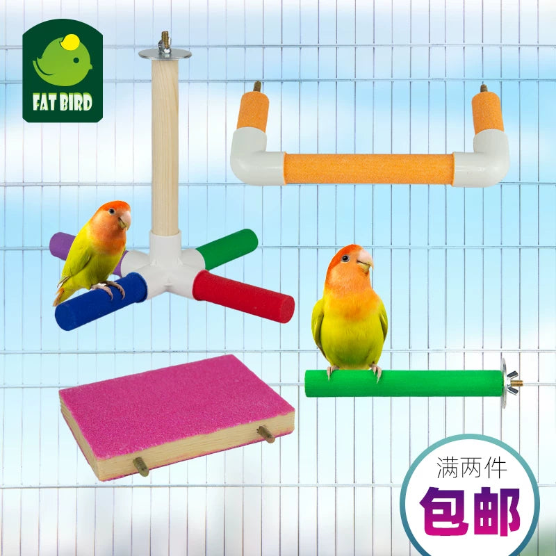 Fatbird Parrot Grinding Perch for Beak and Claw Health - Sanded Platform and Stick Options
