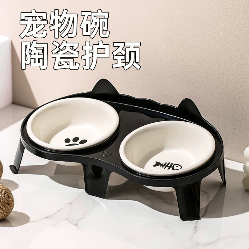 Ceramic Tilted Pet Bowl for Cats and Small Dogs - Single Bowl Design