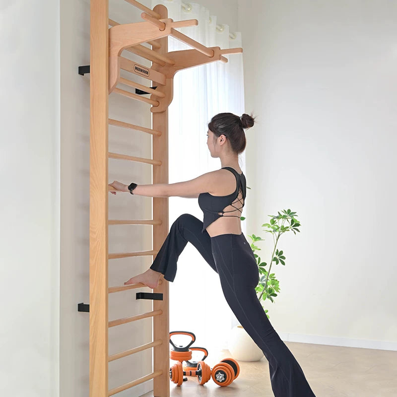 Wooden Wall Bars for Home Gym, Multifunctional Pull-Up and Rehabilitation Training Equipment
