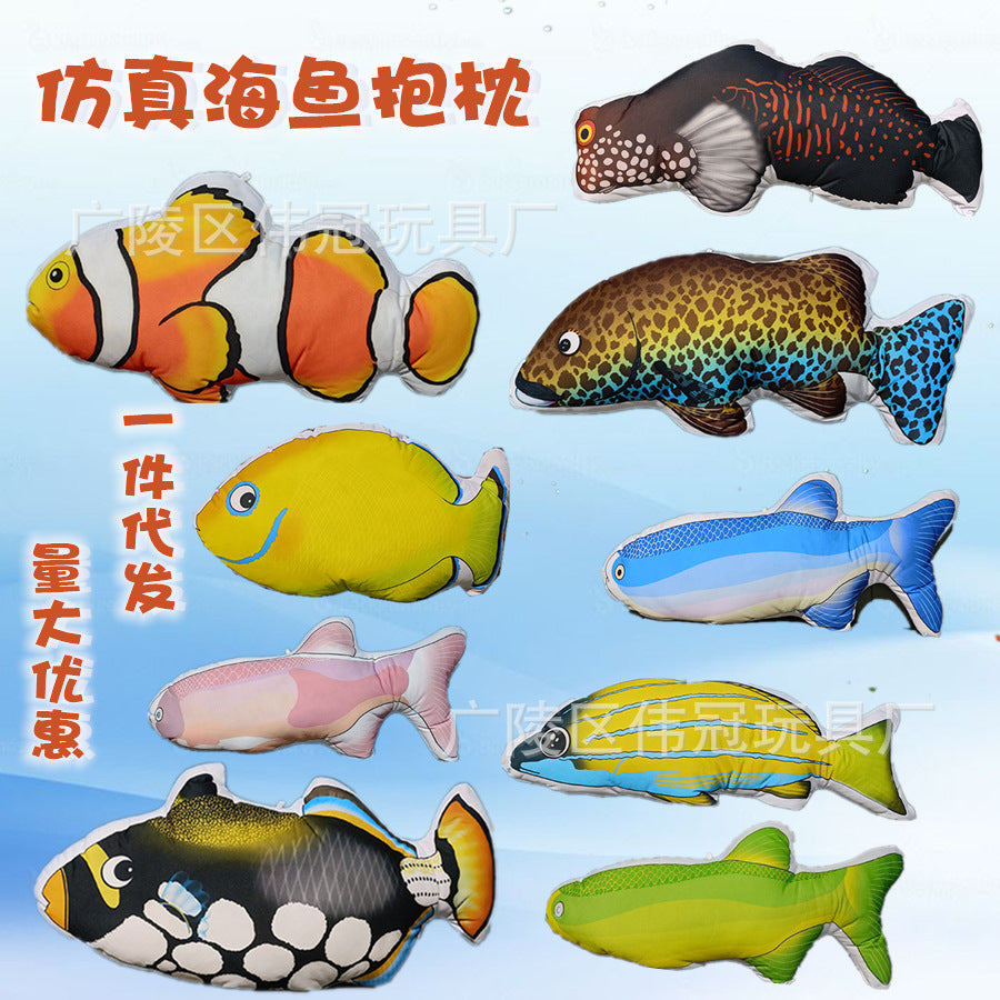 Realistic Ocean Fish Plush Pillow - Clownfish, Goby, Zebra Fish, Blue Tang Stuffed Animal