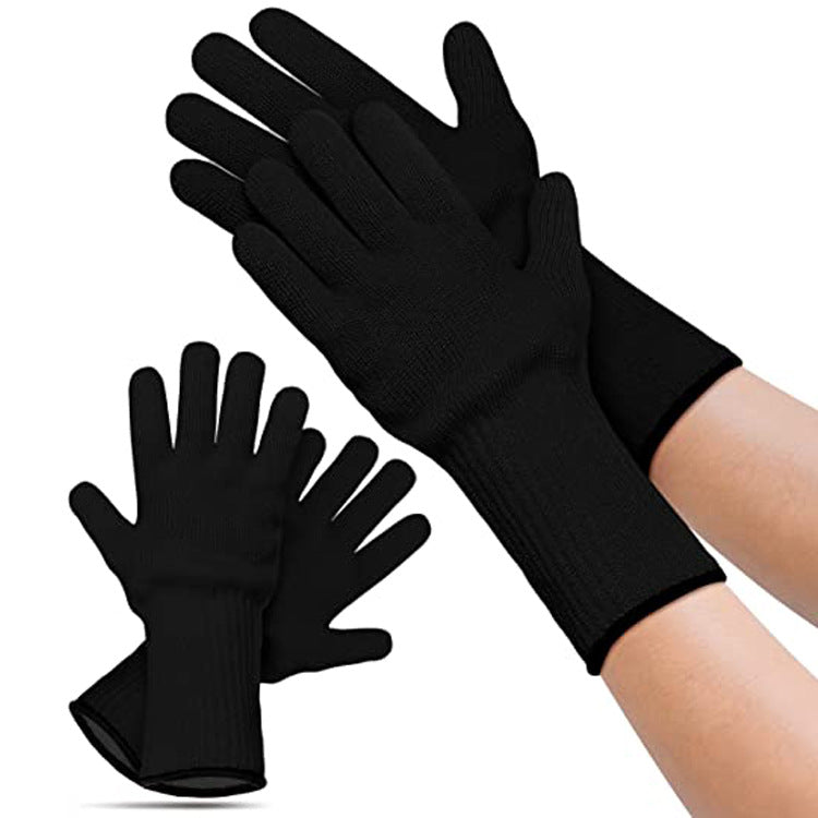 Heat Resistant BBQ Gloves, 350°C Double Layer Cotton Polyester Oven Mitts for Grilling, Baking, Cooking