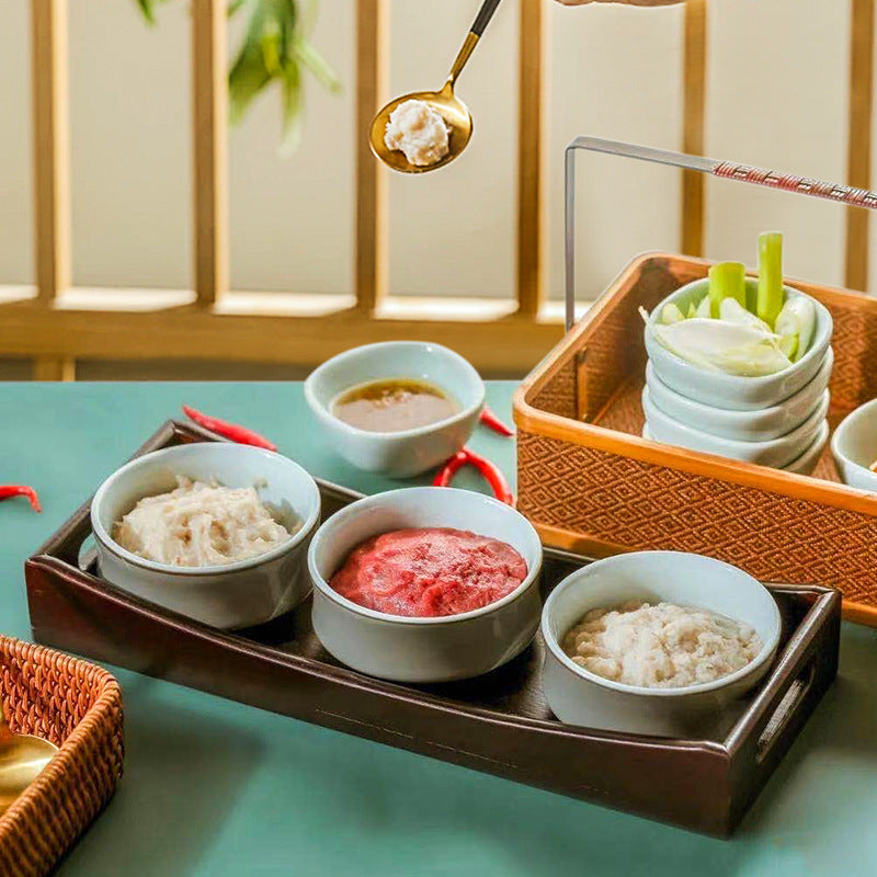 Ceramic Three-Compartment Appetizer Bowl Set for Hot Pot & Snacks