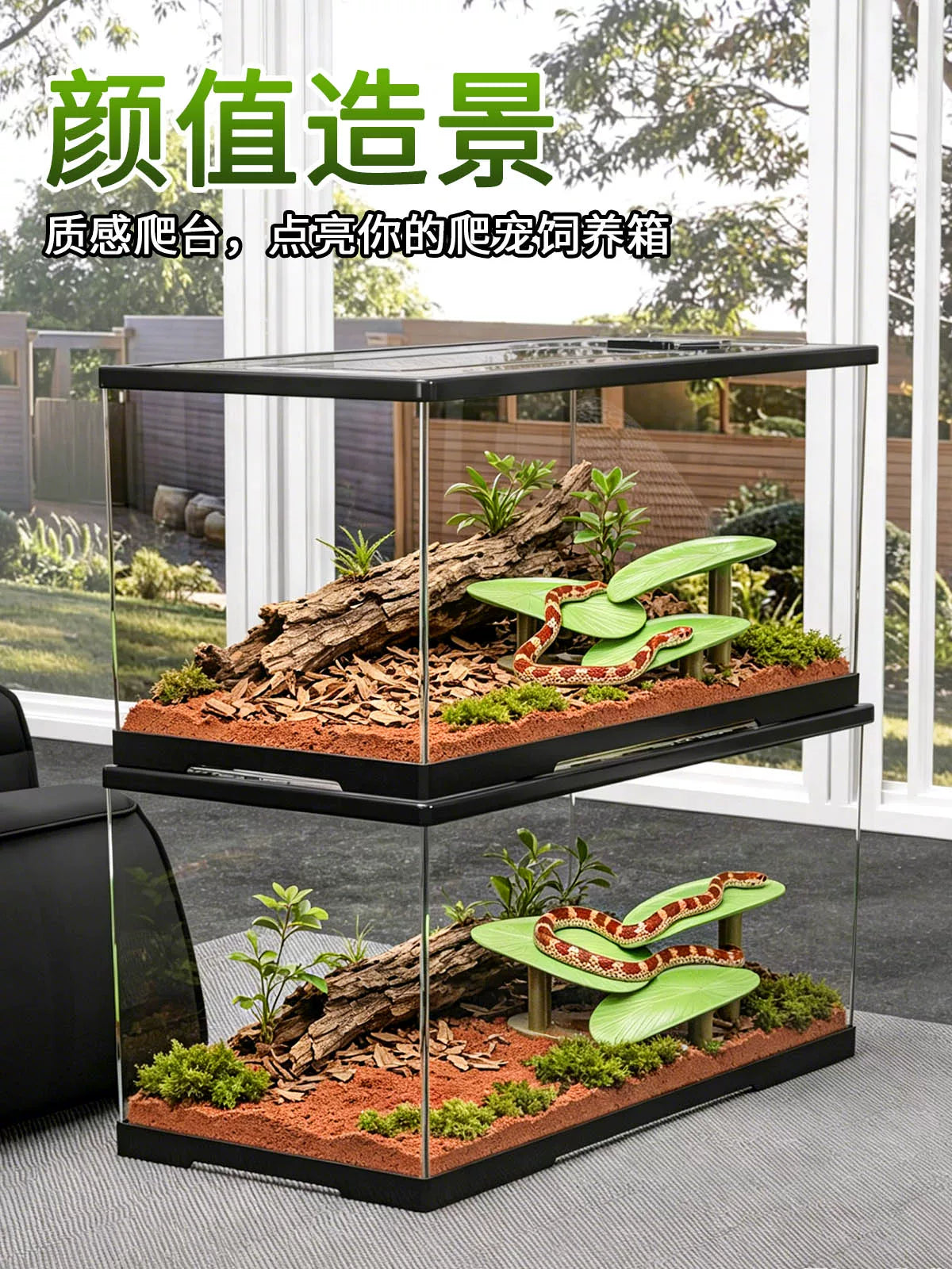 Acrylic Reptile Terrarium with Lid for Lizards, Geckos, and Turtles - Dual-Use Aquatic and Terrestrial Habitat