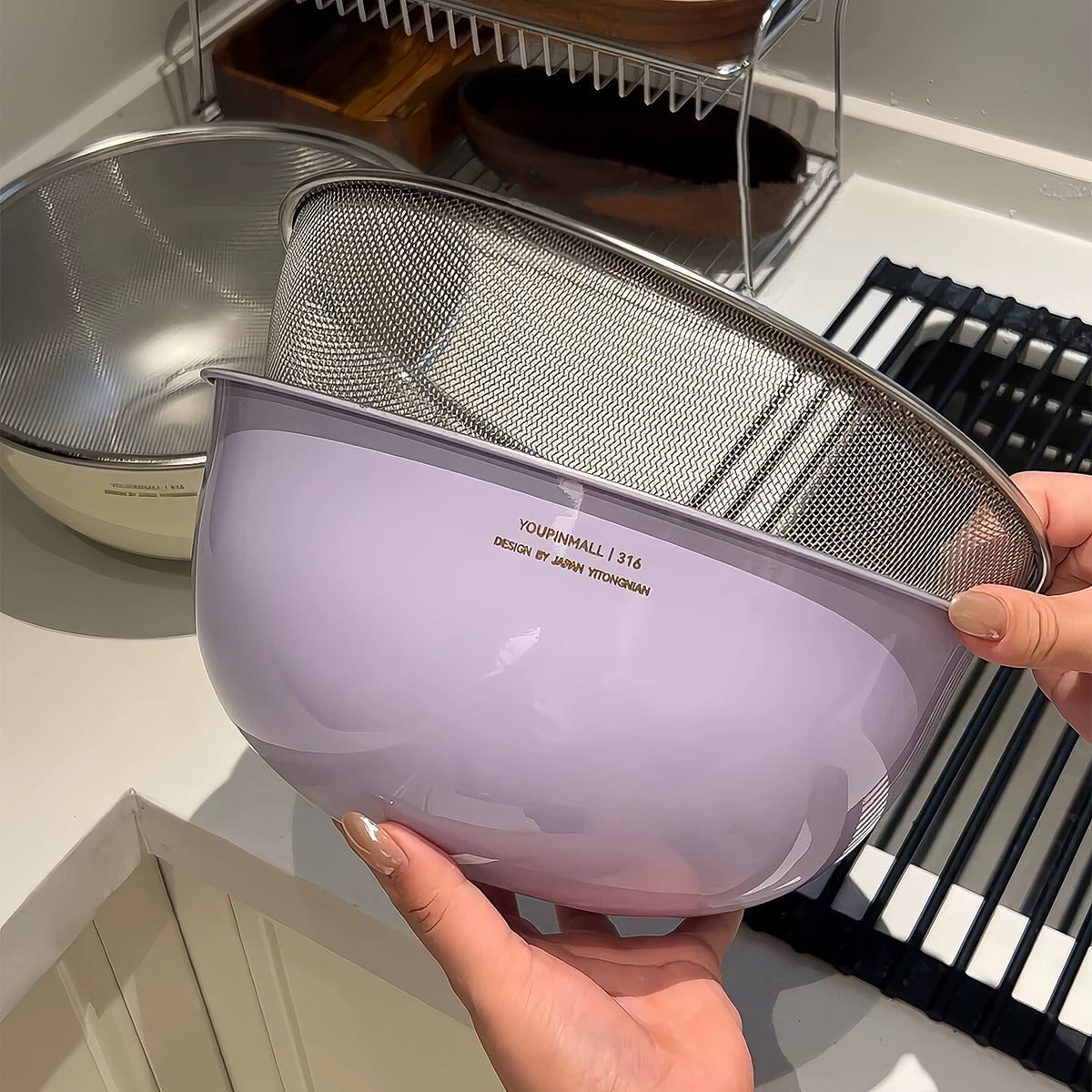 Cream Style Stainless Steel Colander Bowl Set for Kitchen, Mixing, Washing Vegetables, and Salad