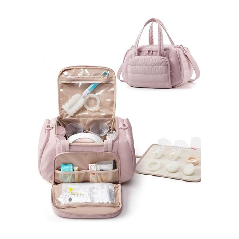 Quilted Breast Pump and Bottle Cooler Bag with Insulated Compartment