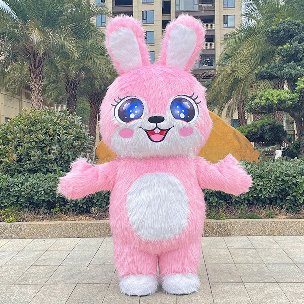Inflatable Pink Rabbit Mascot Costume for Walking Performance and Events