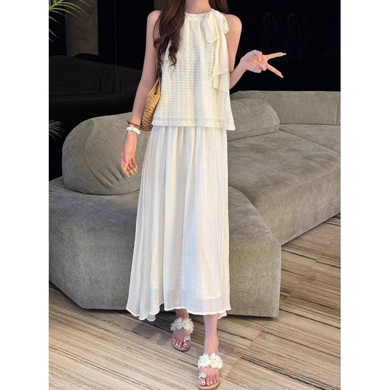 Women's Halter Neck Vest and Skirt Set - Elegant Two-Piece Summer Outfit