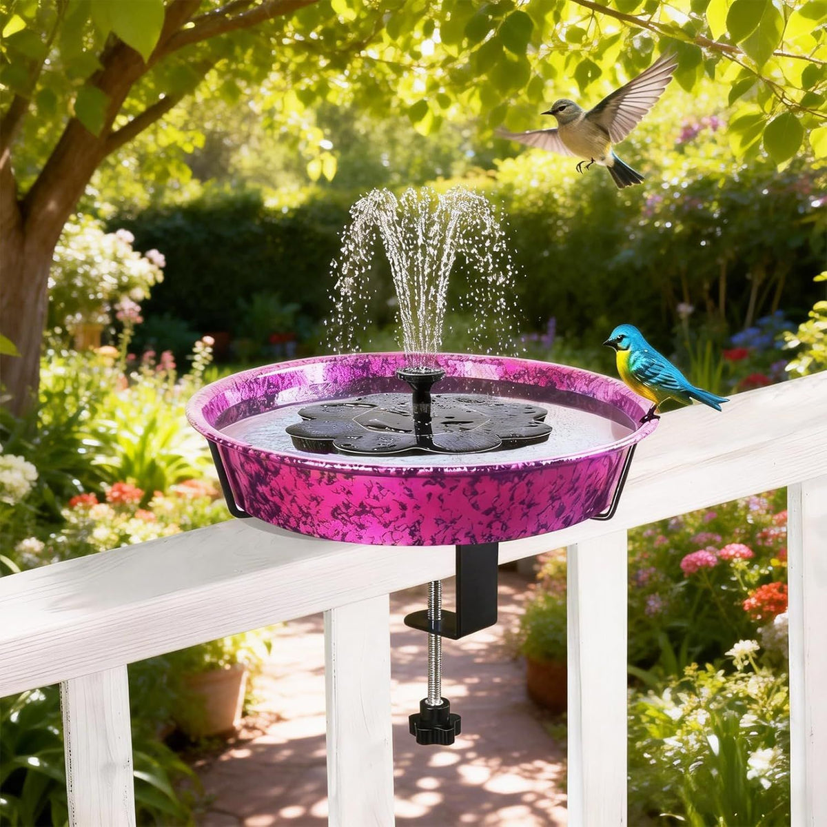 Outdoor Deck Railing Bird Bath Bowl - 11-inch