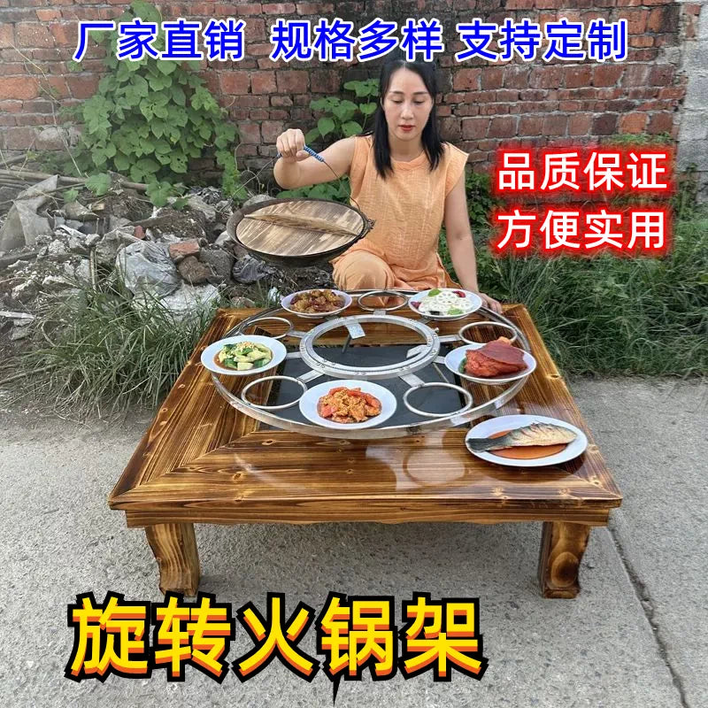 Rotating Campfire Cooking Grill with Adjustable Legs and Multi-functional Pot Rack