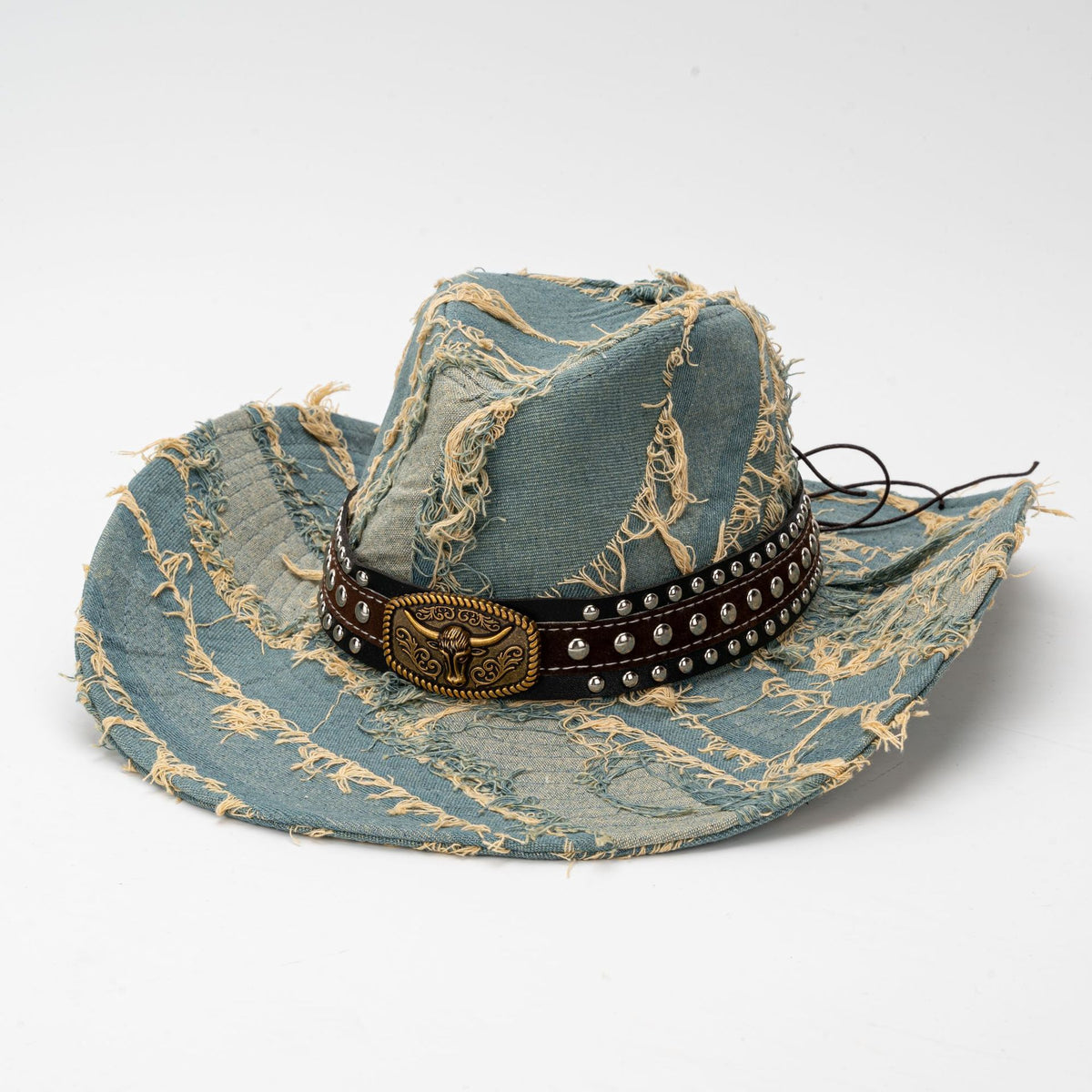 Women's Denim Patchwork Distressed Bucket Hat for Summer Outdoor Sun Protection
