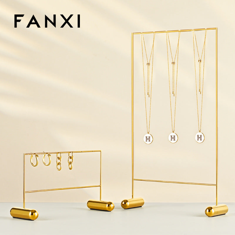 FANXI Mirrored Metal Jewelry Display Stand for Earrings and Necklaces