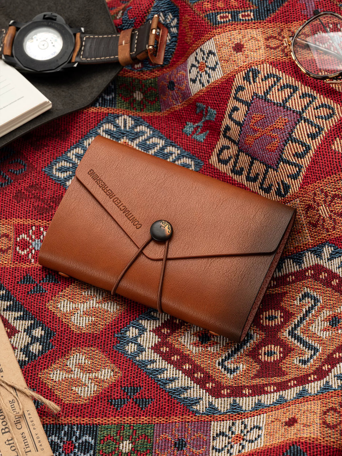 A6/A7 Faux Leather Binder Notebook with Strap, Gradient Color Portable Journal