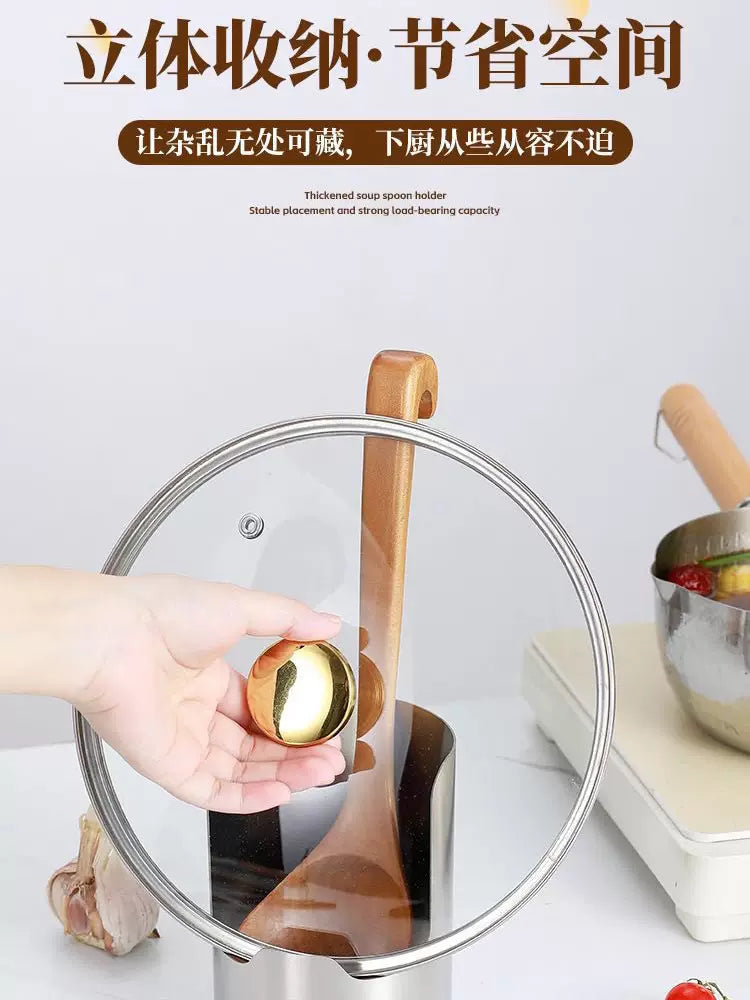 304 Stainless Steel Lid and Ladle Rest, Integrated Upright Storage Rack for Hot Pot Utensils