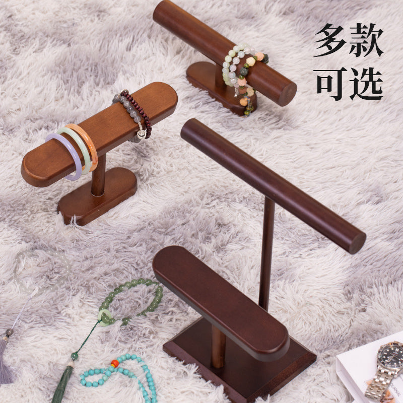 Solid Wood Double Bar Jewelry Organizer Stand for Necklaces Bracelets Watches