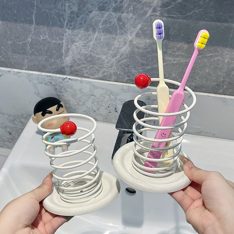 Bathroom Countertop Toothbrush Holder and Organizer with Drainage