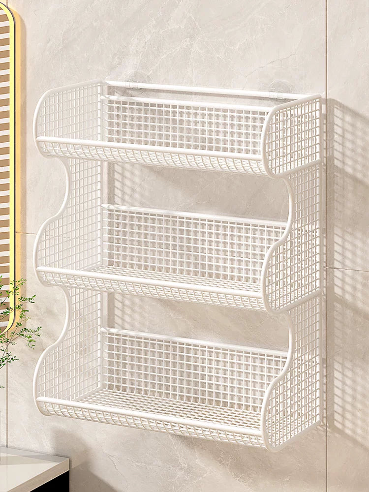 Wall-Mounted Bathroom Storage Shelf, Multi-layer Punch-Free Iron Art Organizer for Toiletries