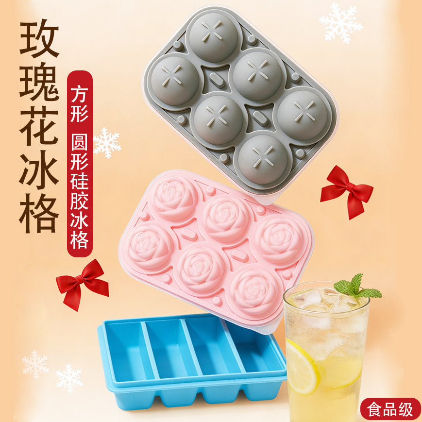 Food-Grade Silicone Rose Ice Cube Tray for Whiskey and Cocktails, DIY Ice Ball Maker Mold