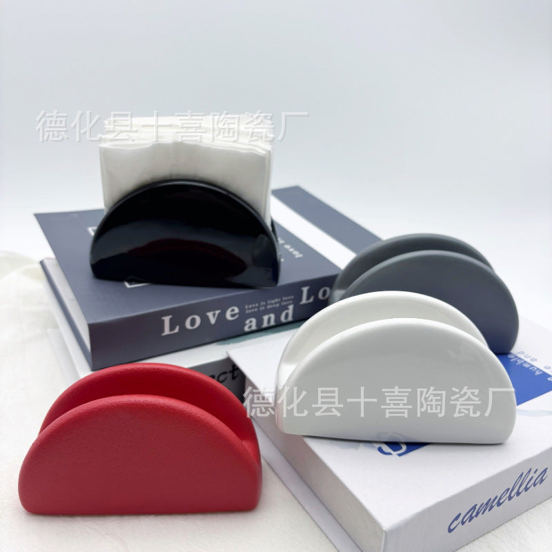 Ceramic Half-Moon Napkin Holder for Home, Restaurant, Hotel, and Cafe