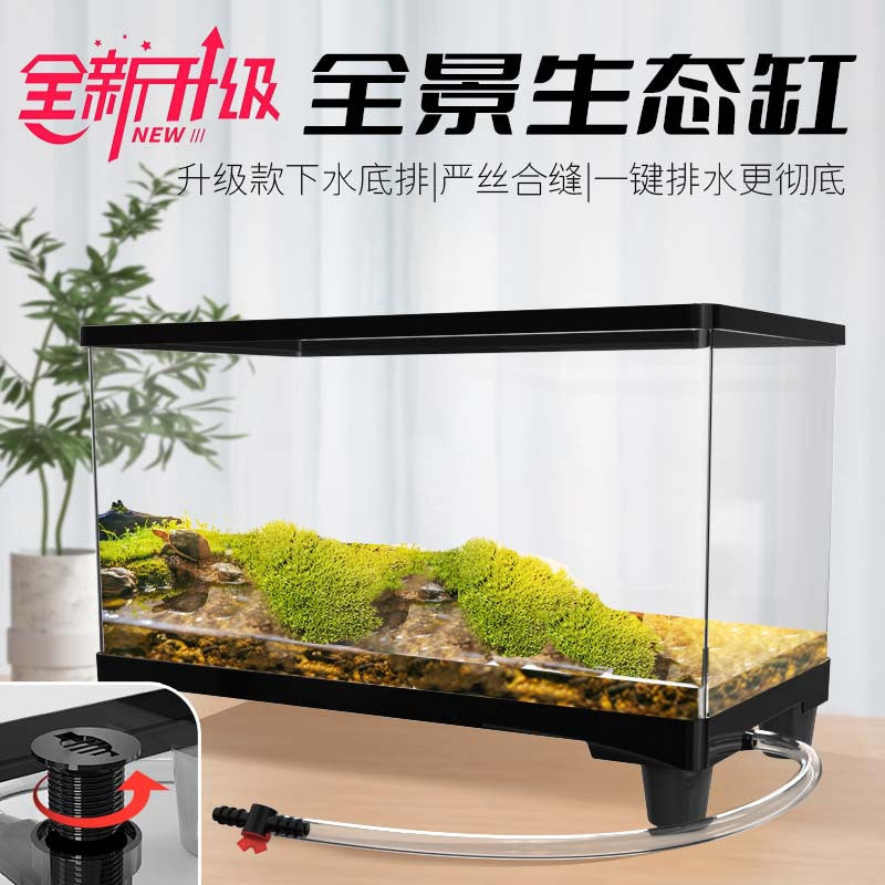 Turtle Tank with Basking Platform, Small Open-Top Aquarium for Home Living Room