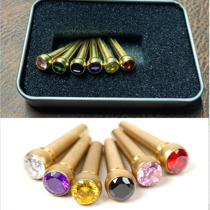 Acoustic Guitar Pure Copper Bridge Pins with Crystal Head for Enhanced Sustain, 6-Pack