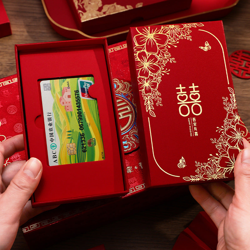 Wedding Dowry Gift Card Box Engagement Bank Card Display Ornament Cash Gift Box Betrothal Money Red Packet Envelope
